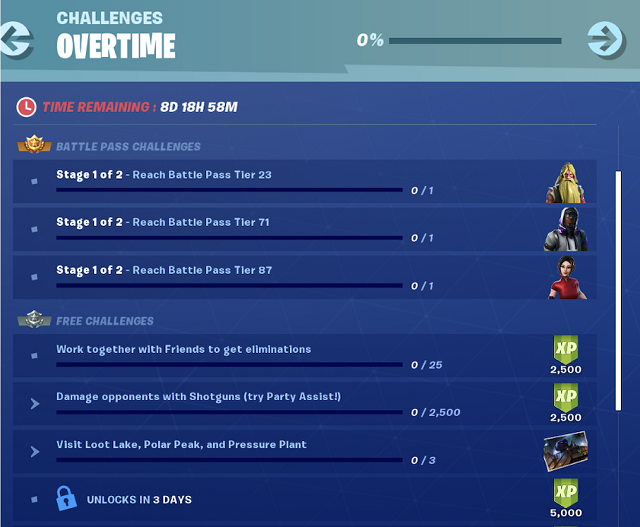 Fortnite Season 9 Overtime challenges